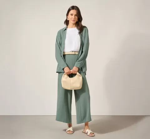 Adrianna Papell Texture Woven Button Up Shirt With Long Sleeves In Dusty Seafoam DUSTYSEAFOAM Best