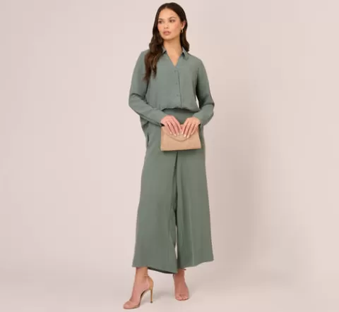 Adrianna Papell Texture Woven Button Up Shirt With Long Sleeves In Dusty Seafoam DUSTYSEAFOAM Best