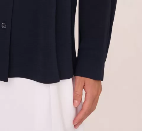 Adrianna Papell Textured Button Up Top With Long Sleeves In Blue Moon BLUEMOON Clearance