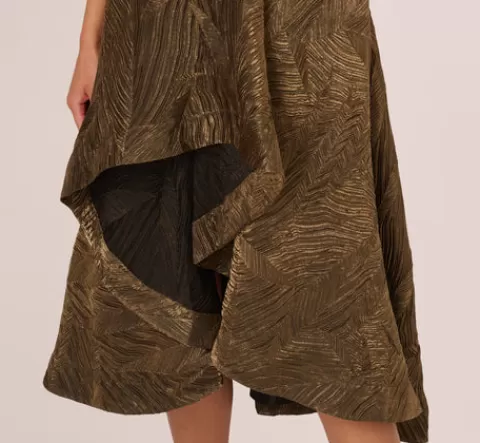 Adrianna Papell Textured Jacquard High Low Dress With Notched Neck In Metallic Gold METALLICGOLD Fashion