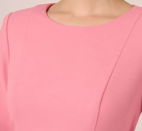 Adrianna Papell Three Quarter Sleeve Colorblock Dress With Tie Front In Pink Red PINK-RED Hot