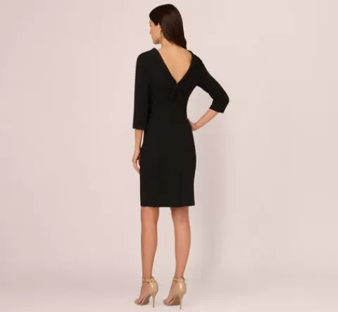 Adrianna Papell Three Quarter Sleeve Crepe Midi Dress With Rolled Neck In BLACK Sale