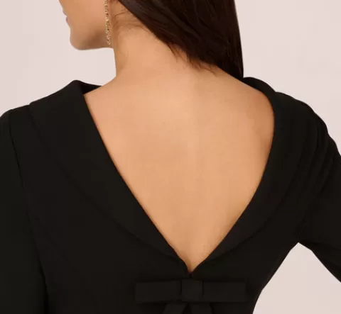 Adrianna Papell Three Quarter Sleeve Crepe Midi Dress With Rolled Neck In BLACK Sale