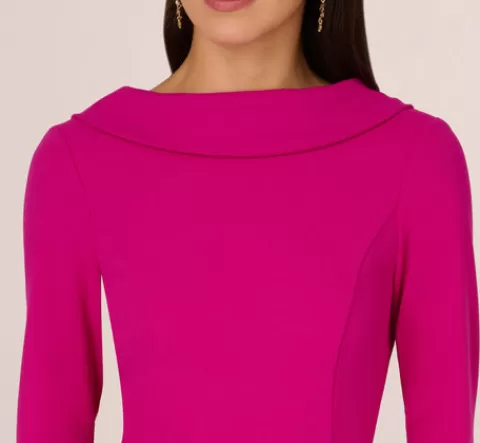 Adrianna Papell Three Quarter Sleeve Crepe Midi Dress With Rolled Neck In Pink Flambe PINKFLAMBE New
