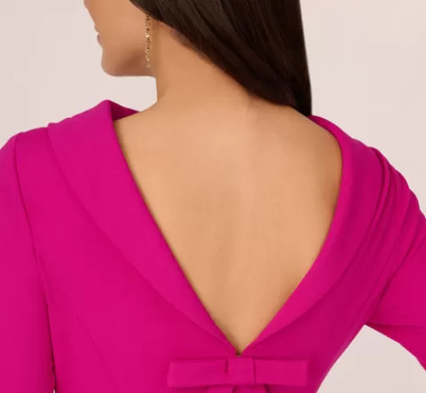 Adrianna Papell Three Quarter Sleeve Crepe Midi Dress With Rolled Neck In Pink Flambe PINKFLAMBE New