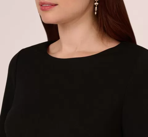 Adrianna Papell Three Quarter Sleeve Shift Dress With Floral Embellished Cuffs In BLACK Best