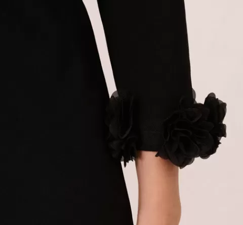 Adrianna Papell Three Quarter Sleeve Shift Dress With Floral Embellished Cuffs In BLACK Best
