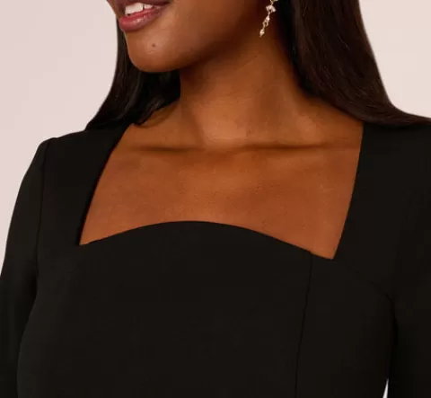 Adrianna Papell Three Quarter Sleeve Trapeze Dress With Ruffle Mock Neck In BLACK Cheap