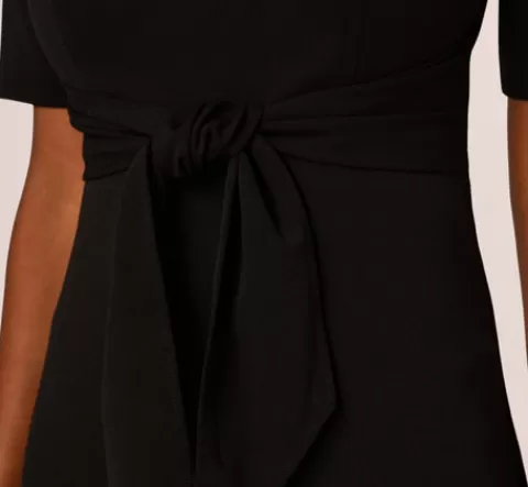 Adrianna Papell Three Quarter Sleeve Trapeze Dress With Ruffle Mock Neck In BLACK Cheap