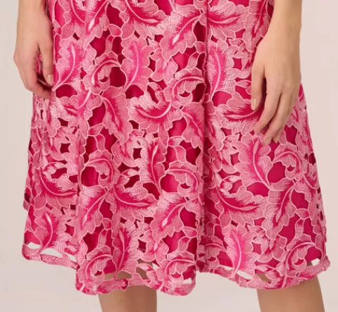 Adrianna Papell Tonal Lace Sleeveless Midi Dress With Pockets In Electric Pink ELECTRICPINK Cheap