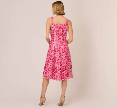 Adrianna Papell Tonal Lace Sleeveless Midi Dress With Pockets In Electric Pink ELECTRICPINK Cheap