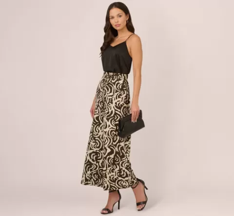 Adrianna Papell Tropical Floral Print Wide Leg Pants With Drawstring Waist In Chocolate Walnut Large Swirl CHOCOLATEWALNUTLARGESWIRL Best Sale