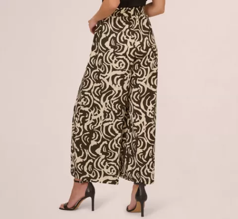 Adrianna Papell Tropical Floral Print Wide Leg Pants With Drawstring Waist In Chocolate Walnut Large Swirl CHOCOLATEWALNUTLARGESWIRL Best Sale