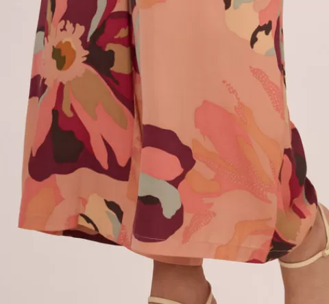 Adrianna Papell Tropical Floral Print Wide Leg Pants With Drawstring Waist In DEEPBURGUNDYLARGESUNSETFLORAL Sale