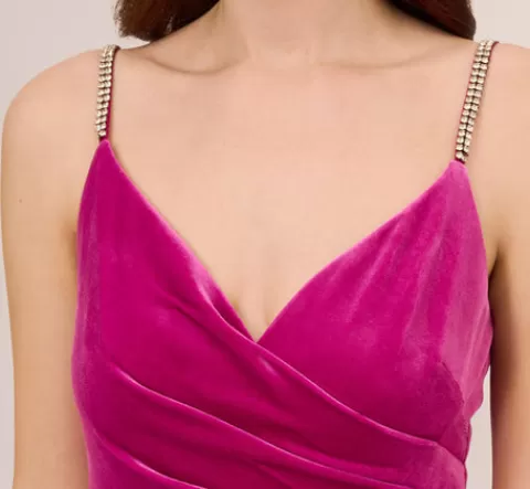 Adrianna Papell Velvet Ankle-Length Wrap Gown With Stone Straps In Orchid Delight ORCHIDDELIGHT Discount