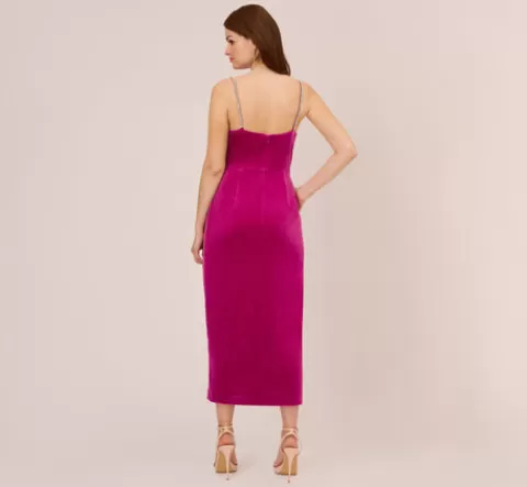 Adrianna Papell Velvet Ankle-Length Wrap Gown With Stone Straps In Orchid Delight ORCHIDDELIGHT Discount