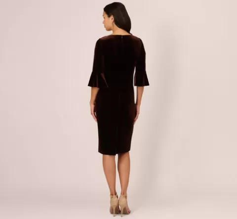 Adrianna Papell Velvet Tie Front Sheath Dress With Bell Sleeves In Dark Brown DARKBROWN Shop