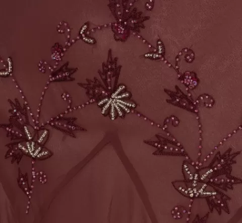 Adrianna Papell Vintage Beaded Midi Fairy Dress With Sharkbite Hem In BERRY Flash Sale