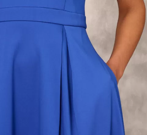 Adrianna Papell V-Neck Mikado Gown With Jewel Beaded Straps In Royal Sapphire ROYALSAPPHIRE Discount