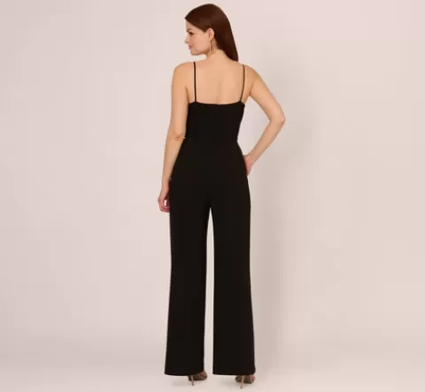 Adrianna Papell Wide Leg Jumpsuit With Pearl Chain Spaghetti Straps In BLACK Discount