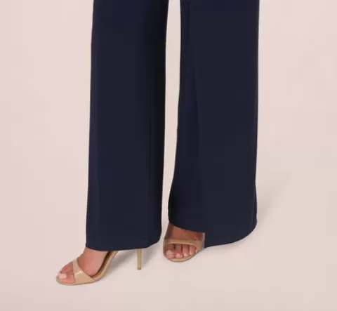 Adrianna Papell Wide Leg Shirred Jersey Jumpsuit With Beaded Strap In MIDNIGHT Best Sale